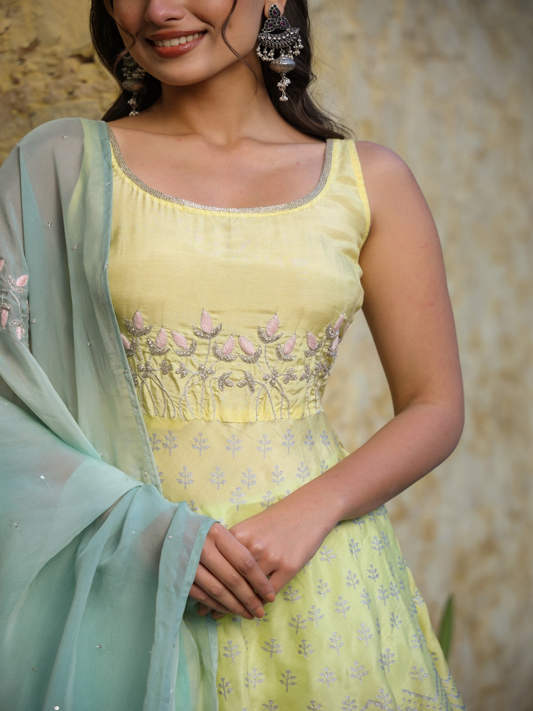Yellow Muslin Sharara Set