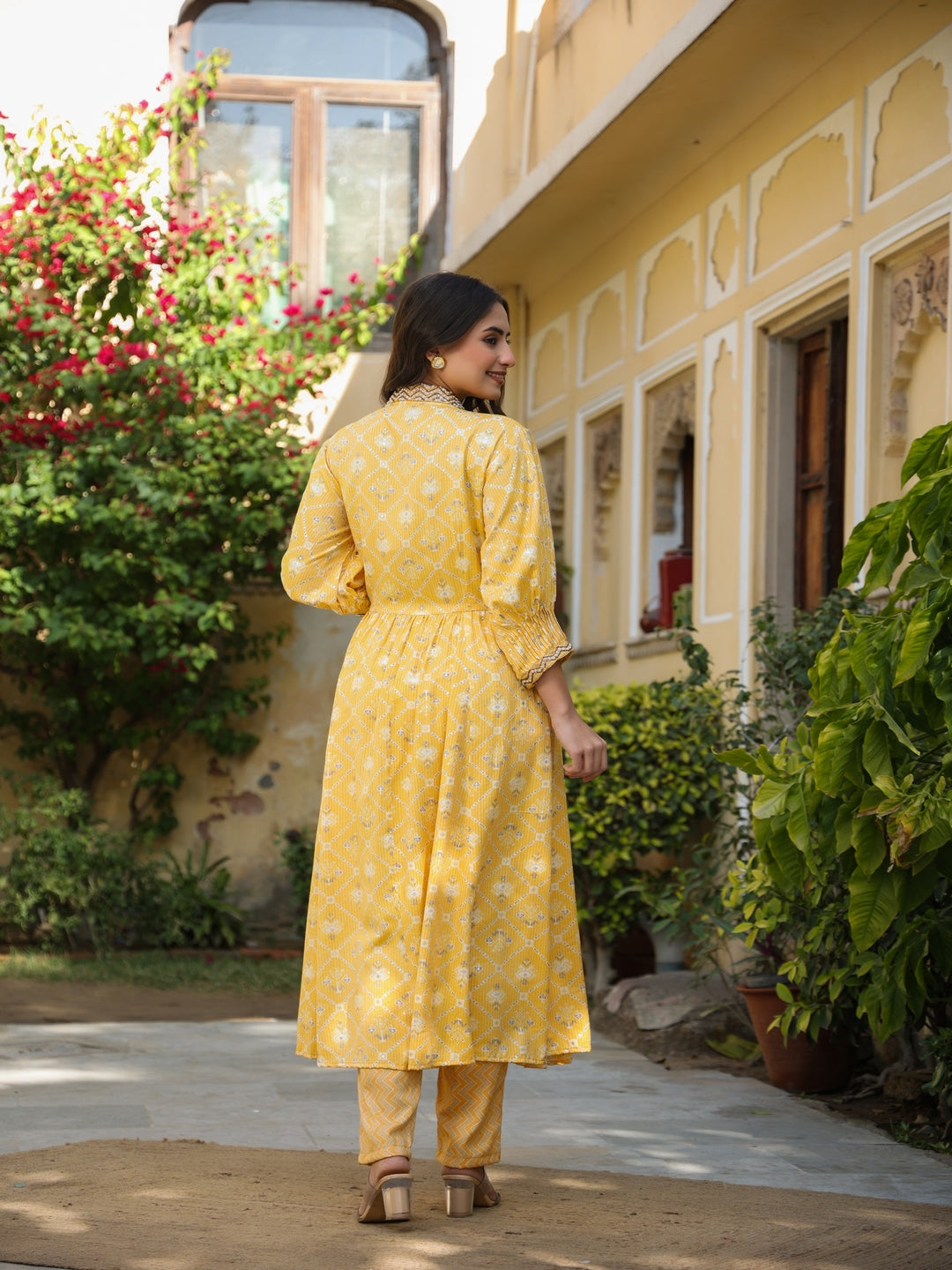 Flared Rayon Yellow Suit Set
