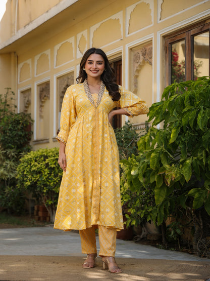 Flared Rayon Yellow Suit Set