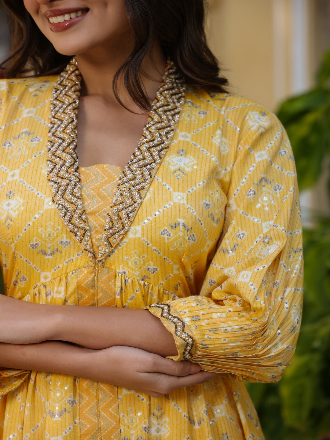 Flared Rayon Yellow Suit Set