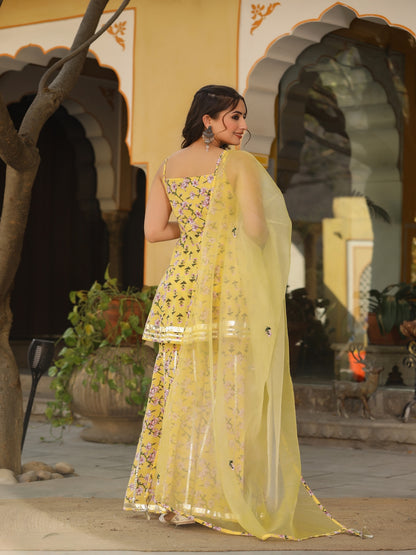 Yellow  Printed Cotton Sharara Set