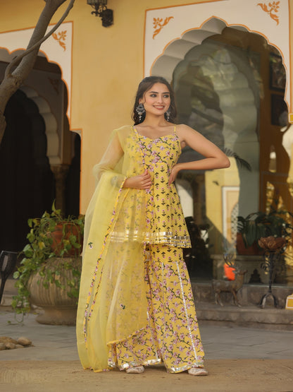 Yellow  Printed Cotton Sharara Set