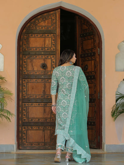 Pacific Green Printed Cotton Suit Set