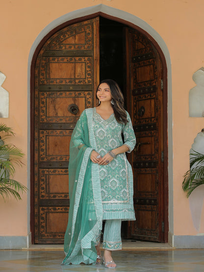 Pacific Green Printed Cotton Suit Set