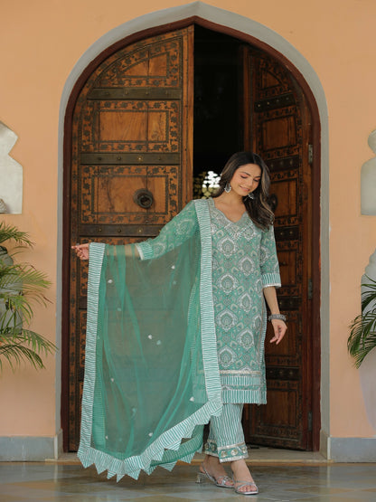 Pacific Green Printed Cotton Suit Set