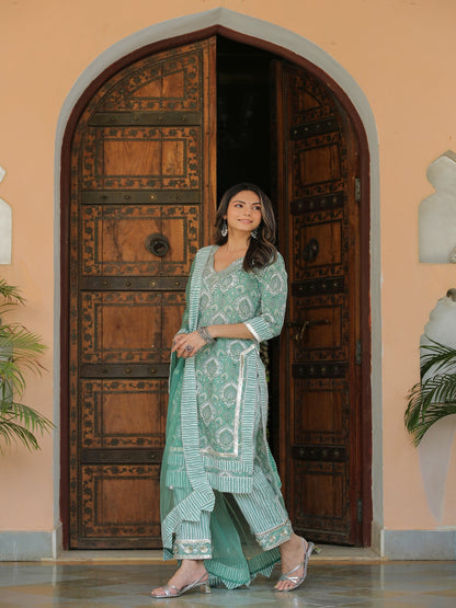 Pacific Green Printed Cotton Suit Set