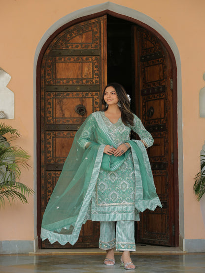 Pacific Green Printed Cotton Suit Set