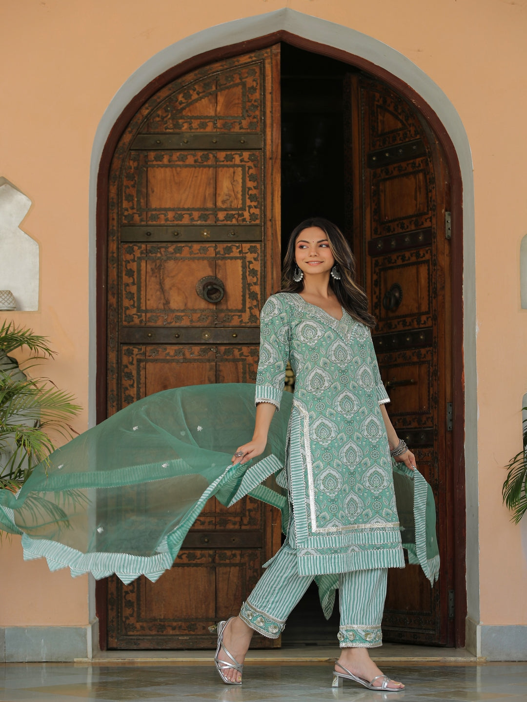 Pacific Green Printed Cotton Suit Set