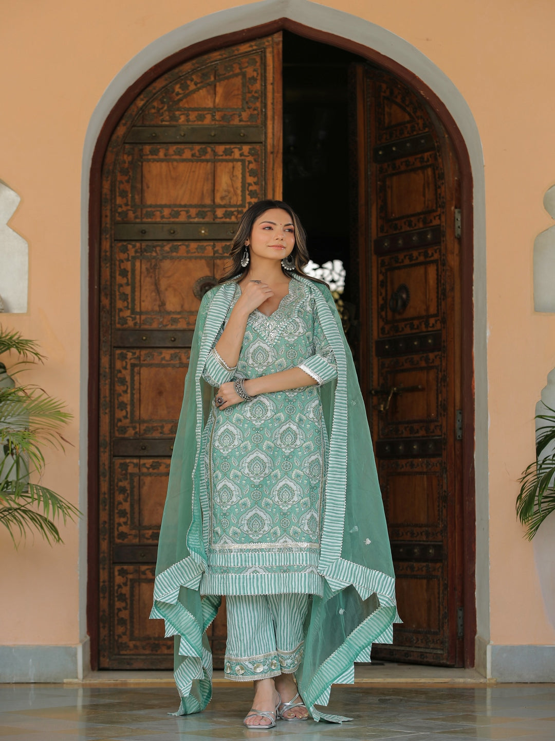 Pacific Green Printed Cotton Suit Set