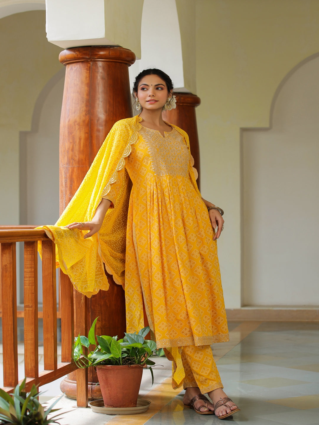 Yellow Dandelion Embroidered Suit Set