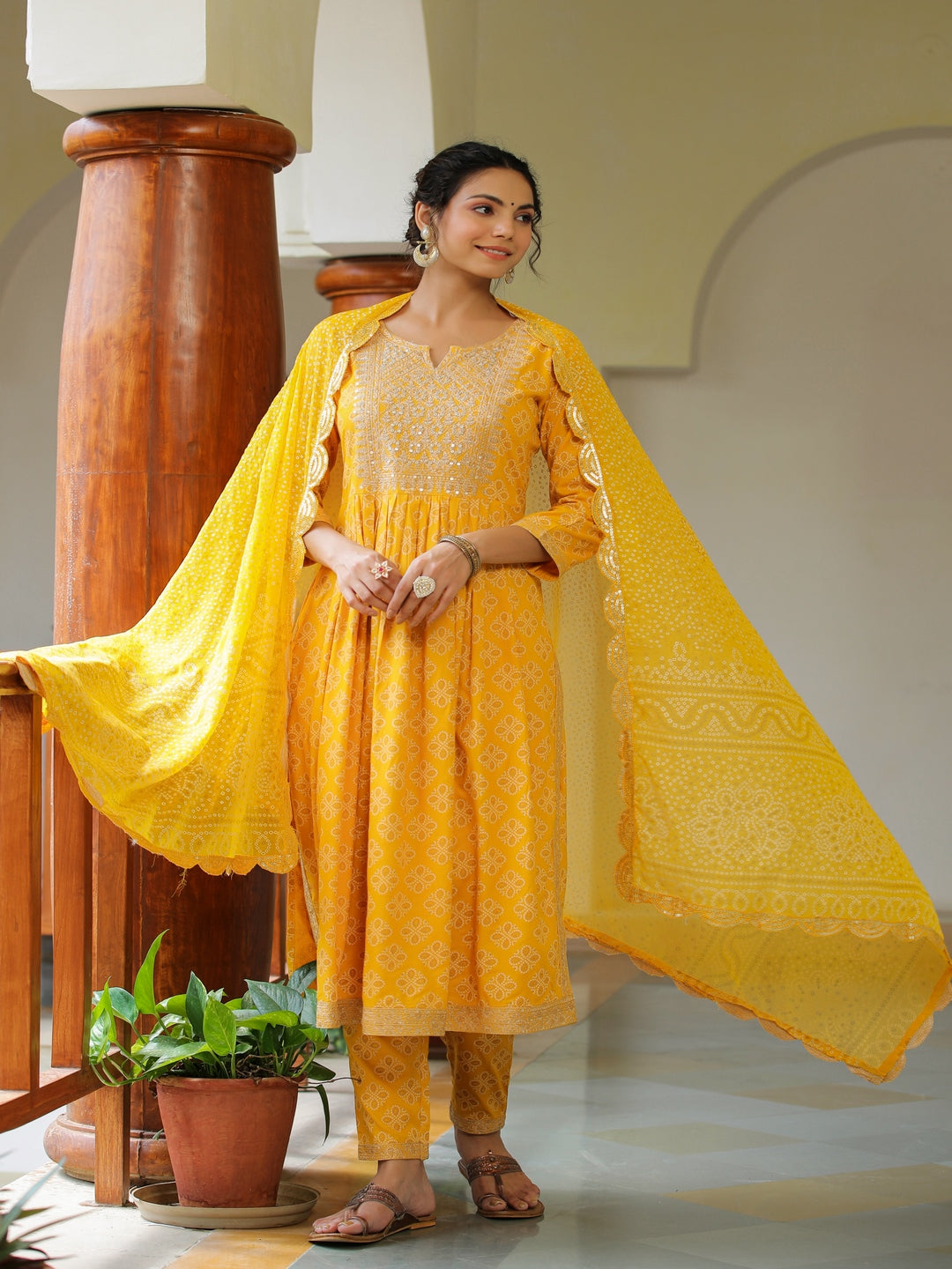 Yellow Dandelion Embroidered Suit Set
