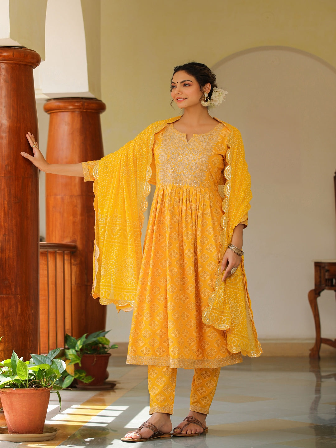 Yellow Dandelion Embroidered Suit Set