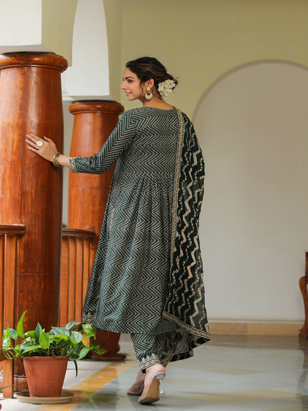 Calla Green Embroidered Rayon Suit Set