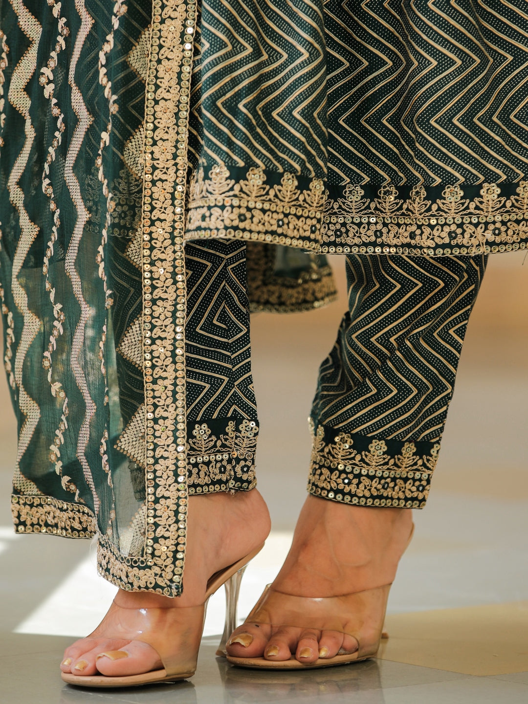 Calla Green Embroidered Rayon Suit Set