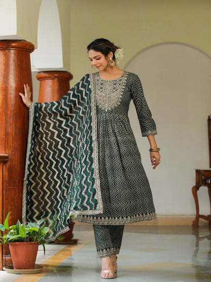 Calla Green Embroidered Rayon Suit Set