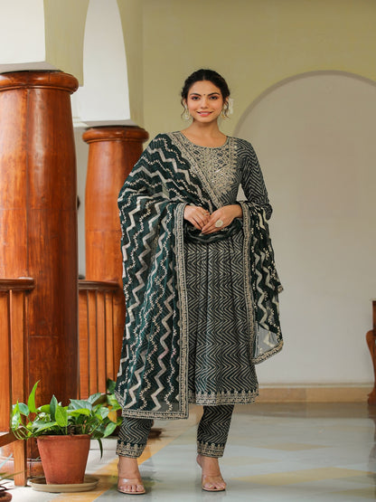 Calla Green Embroidered Rayon Suit Set