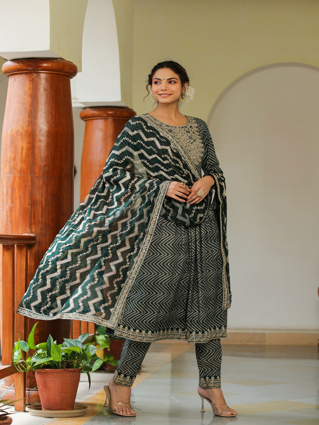 Calla Green Embroidered Rayon Suit Set
