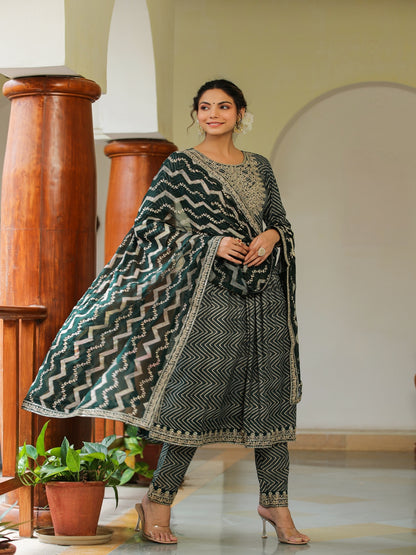 Calla Green Embroidered Rayon Suit Set