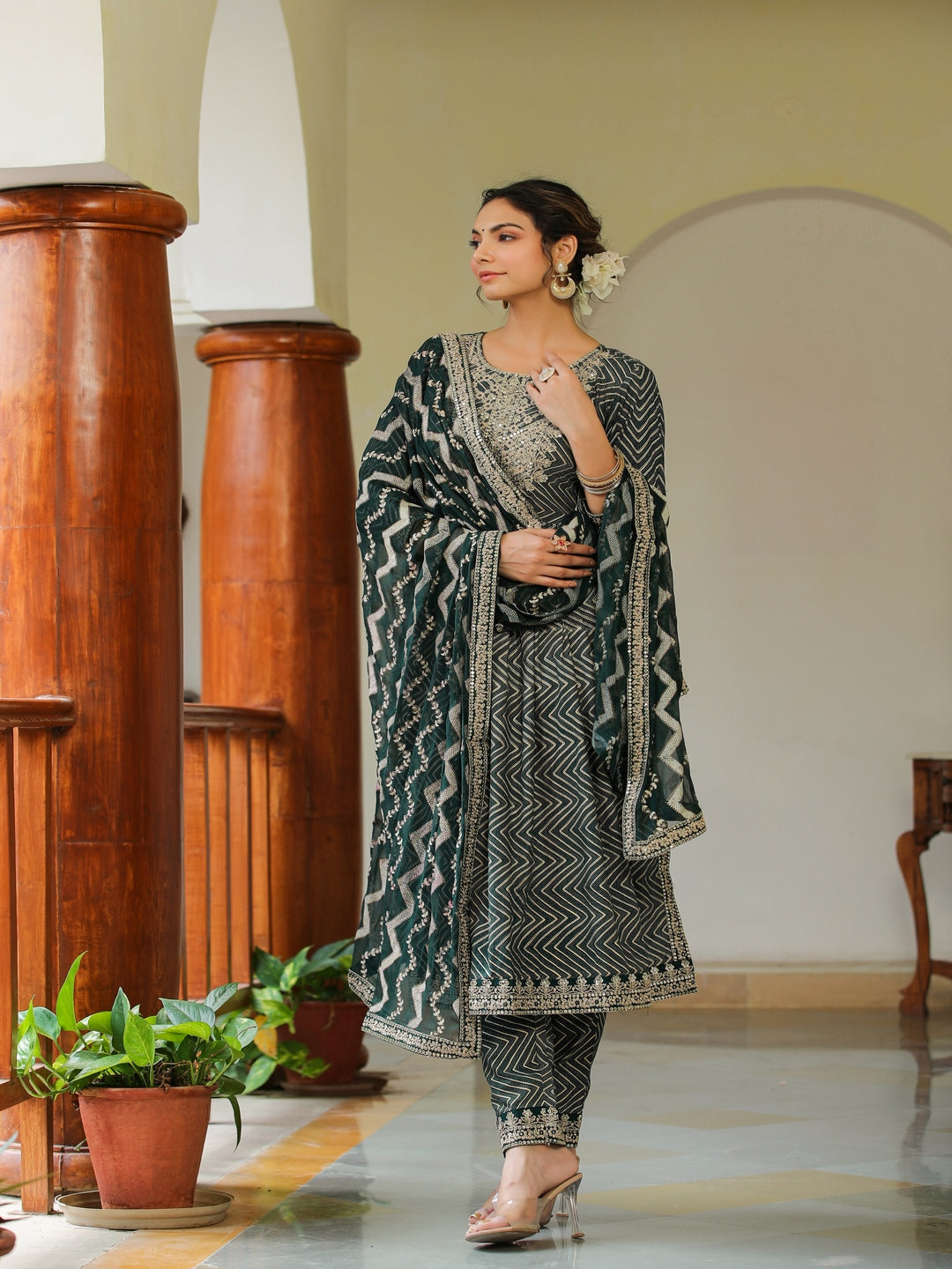 Calla Green Embroidered Rayon Suit Set