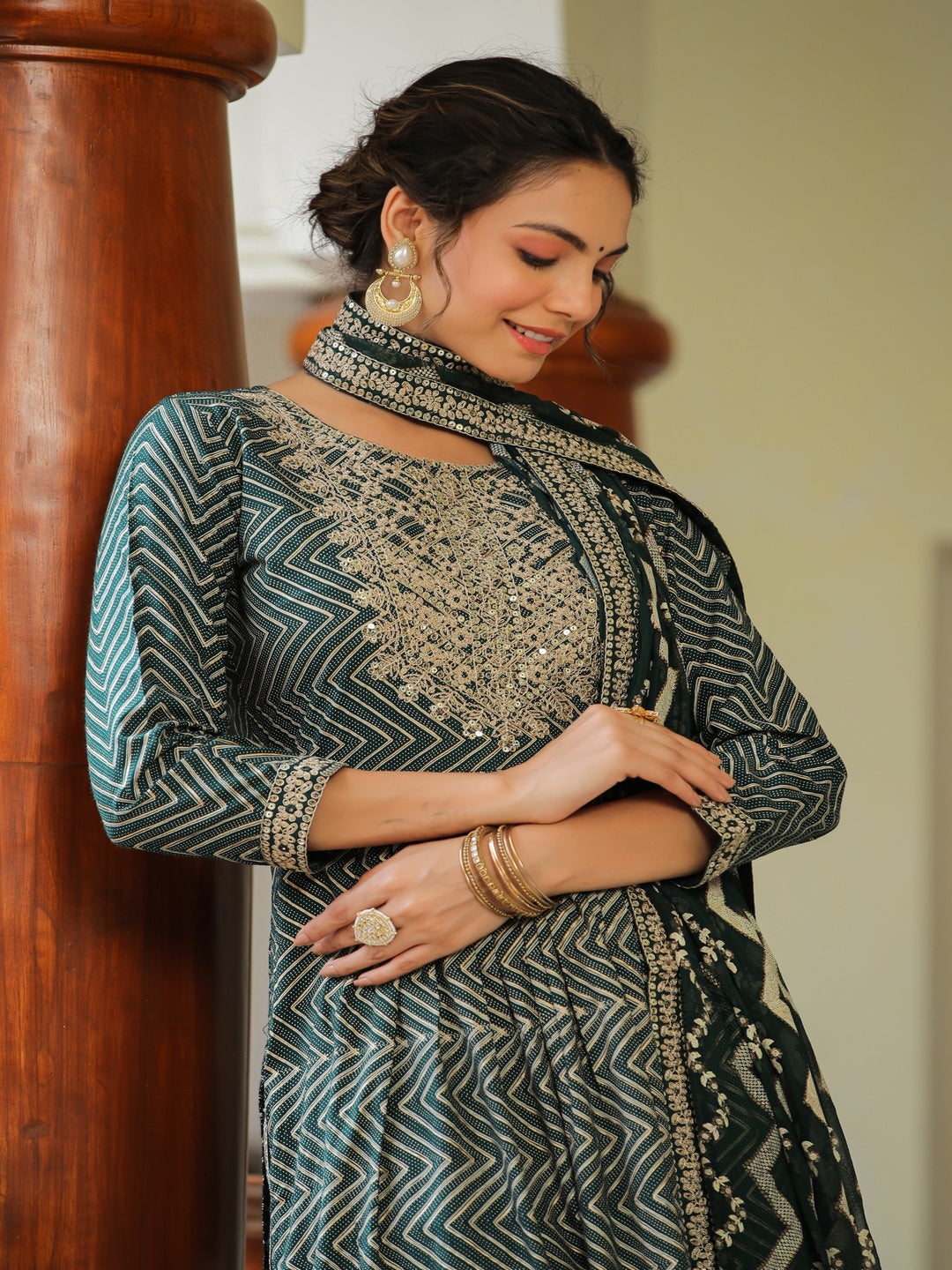 Calla Green Embroidered Rayon Suit Set