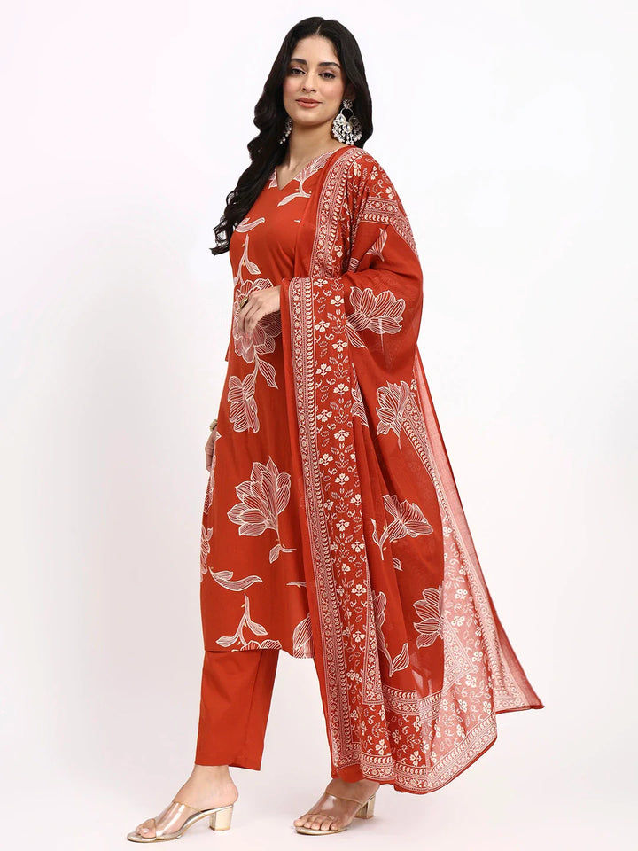 Cotton Straight Kurta Pant Dupatta Set