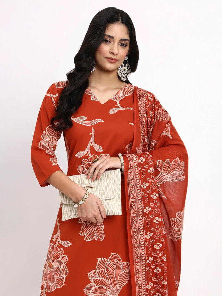 Cotton Straight Kurta Pant Dupatta Set