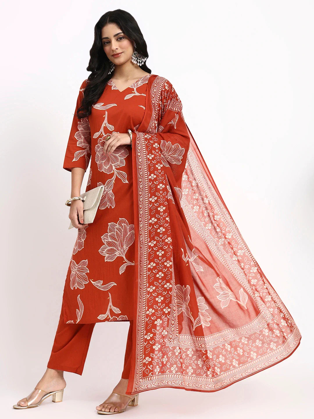 Cotton Straight Kurta Pant Dupatta Set