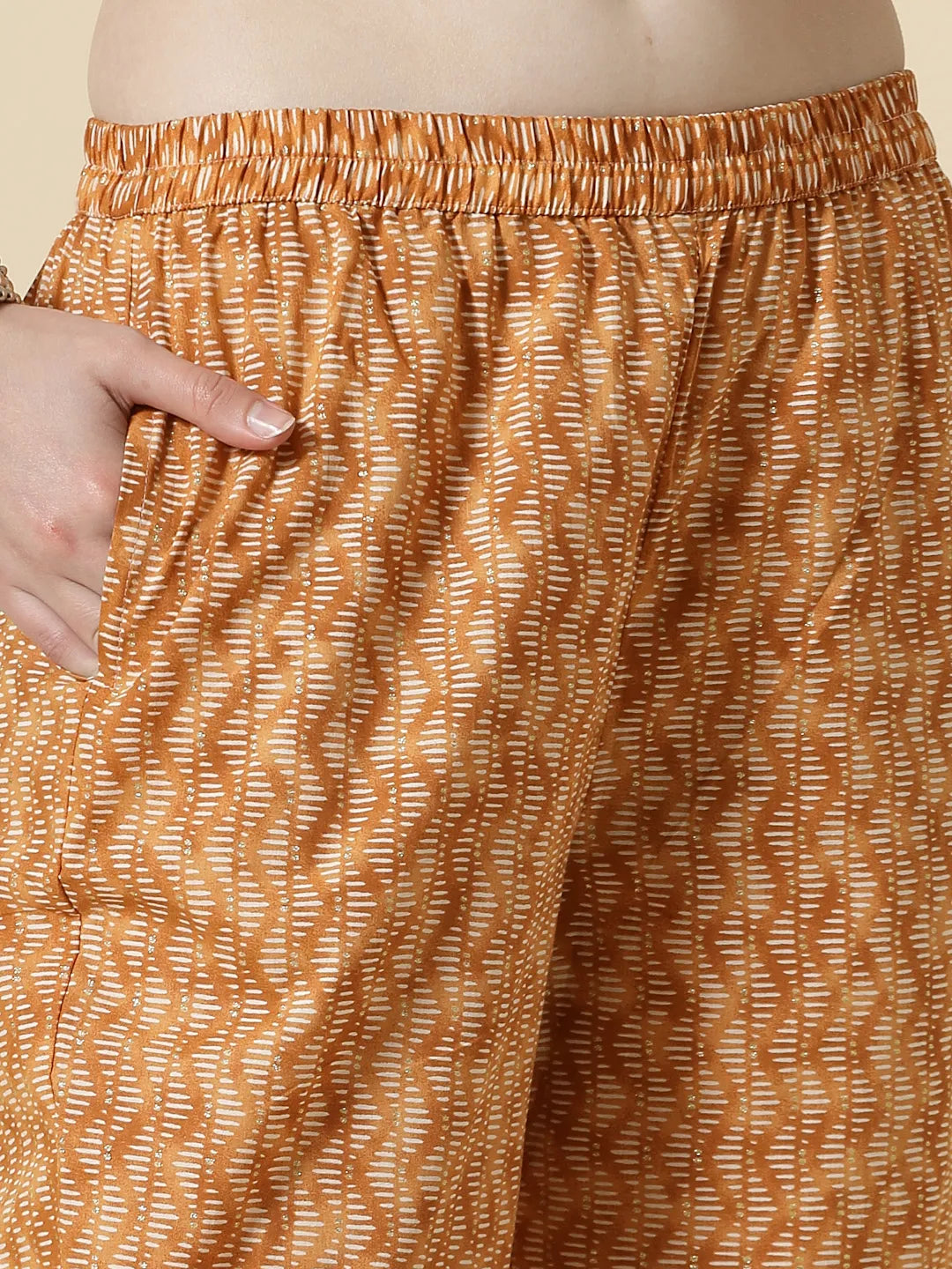 Rust Pure Cotton Paisley Thread Work Kurta Dupatta Pant Set