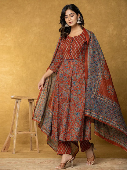 Sequins Work Cotton Anarkali Kurta Dupatta Set