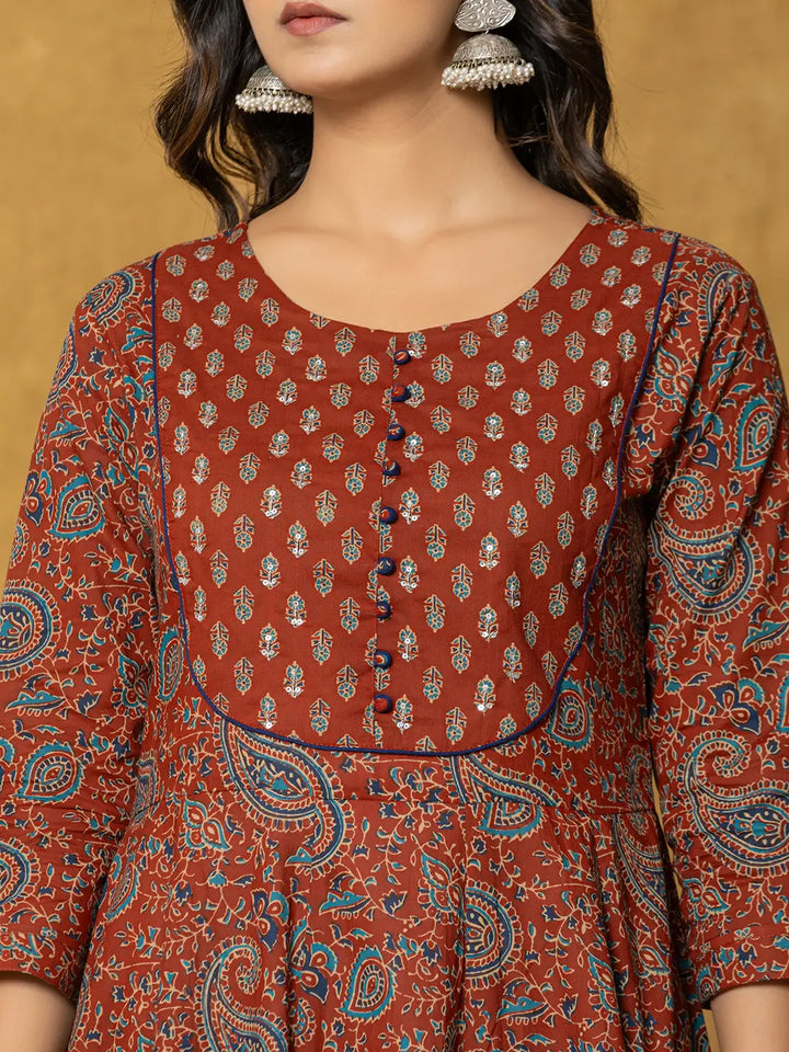 Sequins Work Cotton Anarkali Kurta Dupatta Set