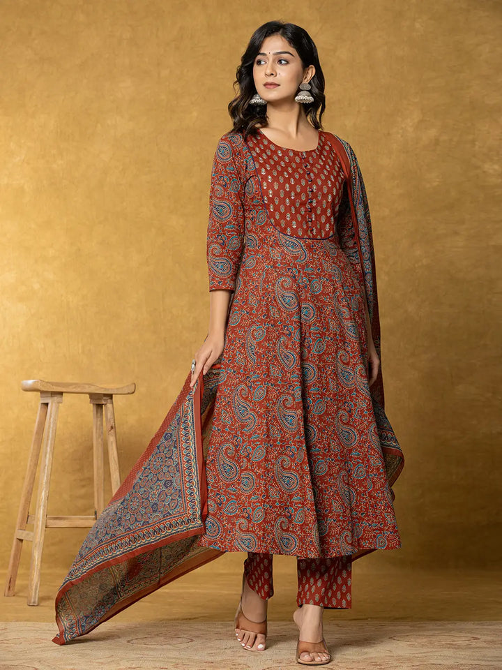 Sequins Work Cotton Anarkali Kurta Dupatta Set