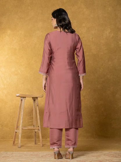 Rust Silk Kurta Dupatta Pant Set
