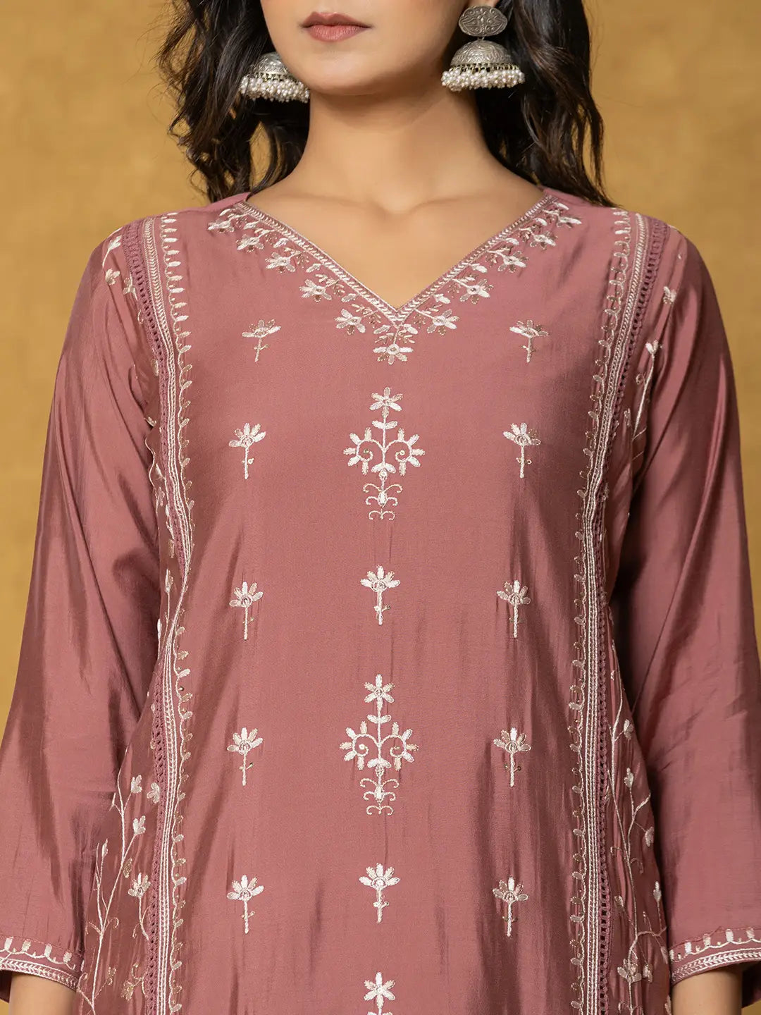 Rust Silk Kurta Dupatta Pant Set