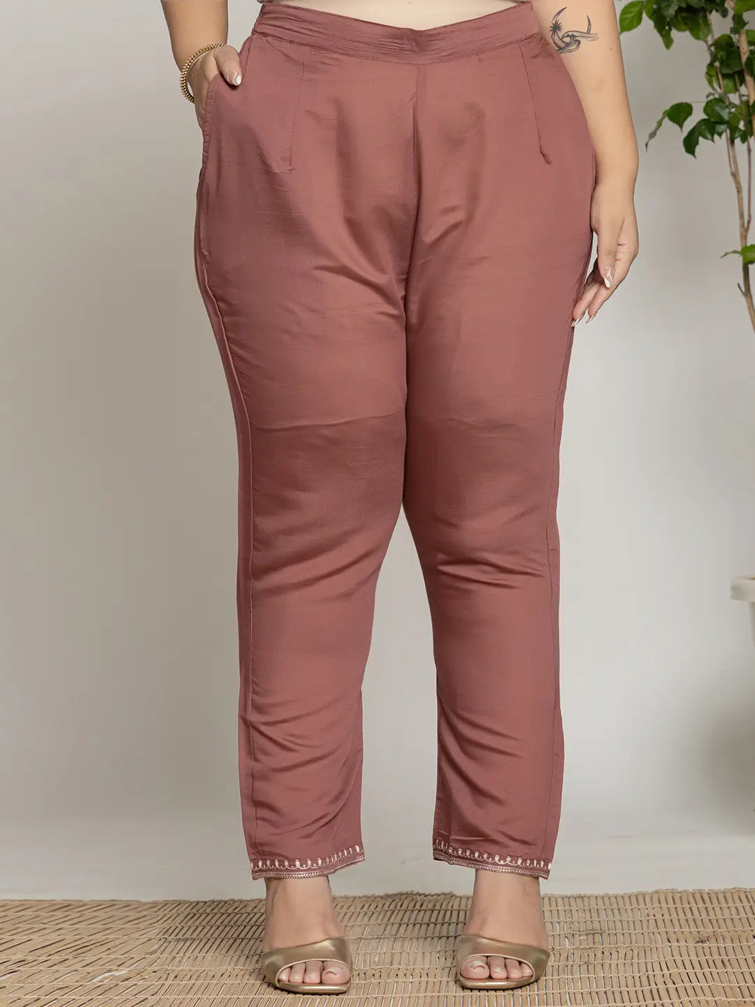 Rust Silk Plus Size Kurta Dupatta Pant Set