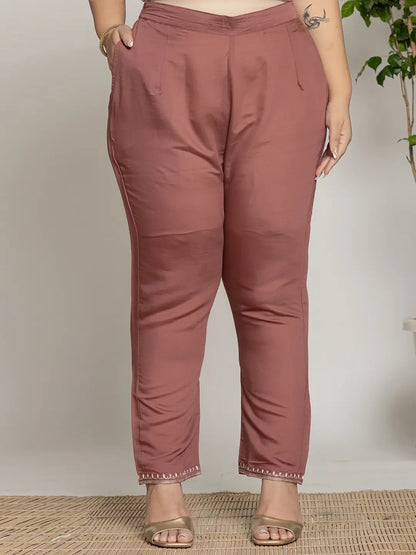 Rust Silk Plus Size Kurta Dupatta Pant Set