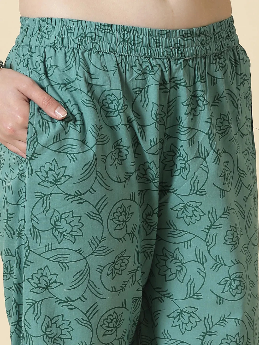 Sea Green And White Cotton Cut Dana Work Kurta Set With Pant & Dupatta