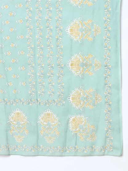Sea Green Ethnic Motifs Thread Work Straight Kurta Trouser And Dupatta Set