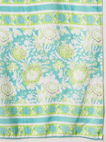 Sea Green Floral Print Straight Kurta Trouser Dupatta Set