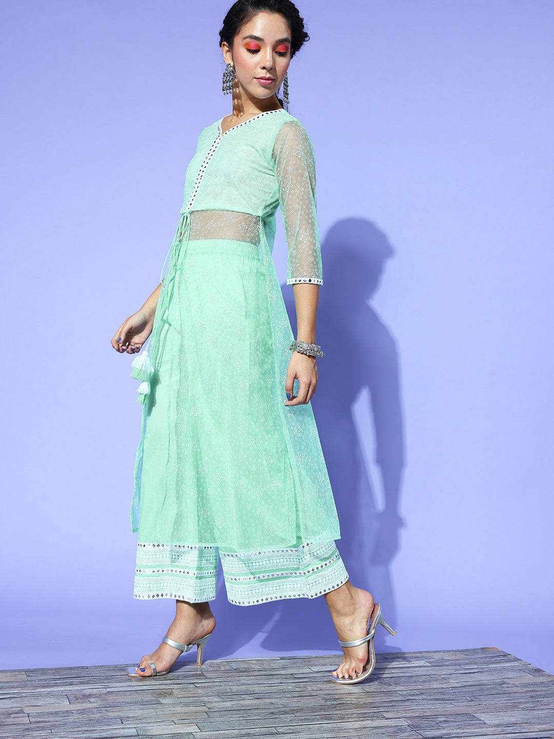 Sea Green Printed Top with Trousers