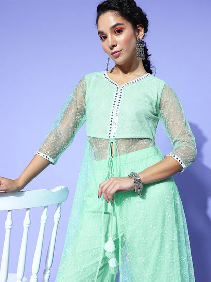 Sea Green Printed Top with Trousers