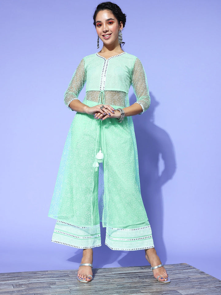 Sea Green Printed Top with Trousers