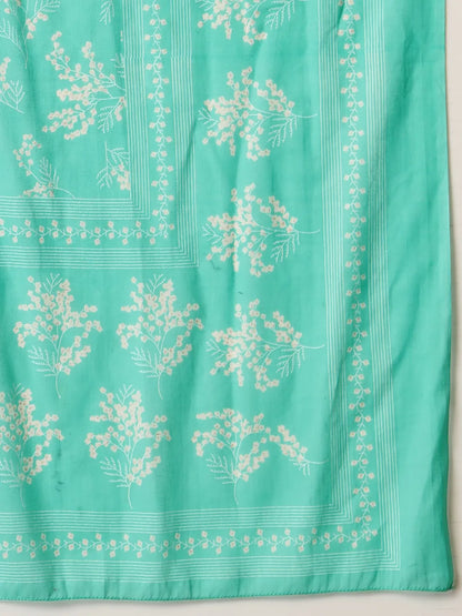 Sea Green Pure Cotton Anarkali Dupatta Pant Set