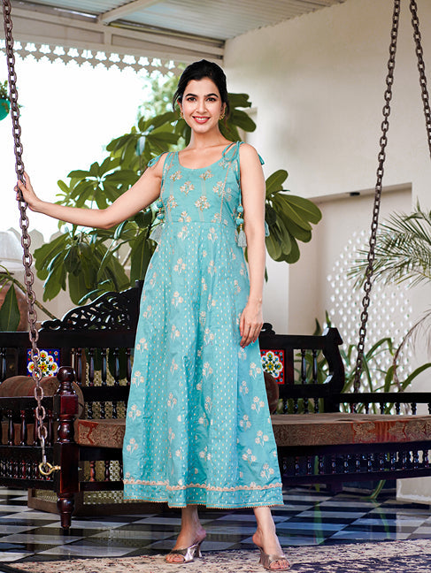 Sea Green Strappy Anarkali Dress