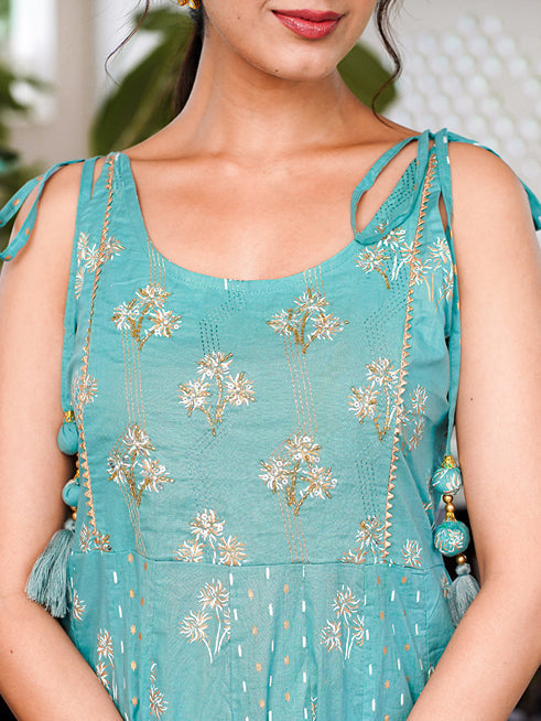 Sea Green Strappy Anarkali Dress