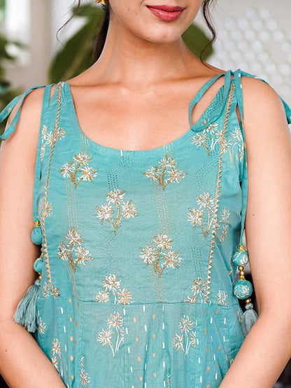 Sea Green Strappy Anarkali Dress