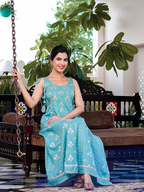 Sea Green Strappy Anarkali Dress