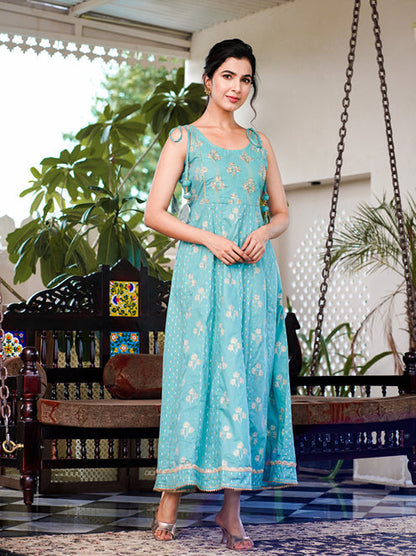 Sea Green Strappy Anarkali Dress