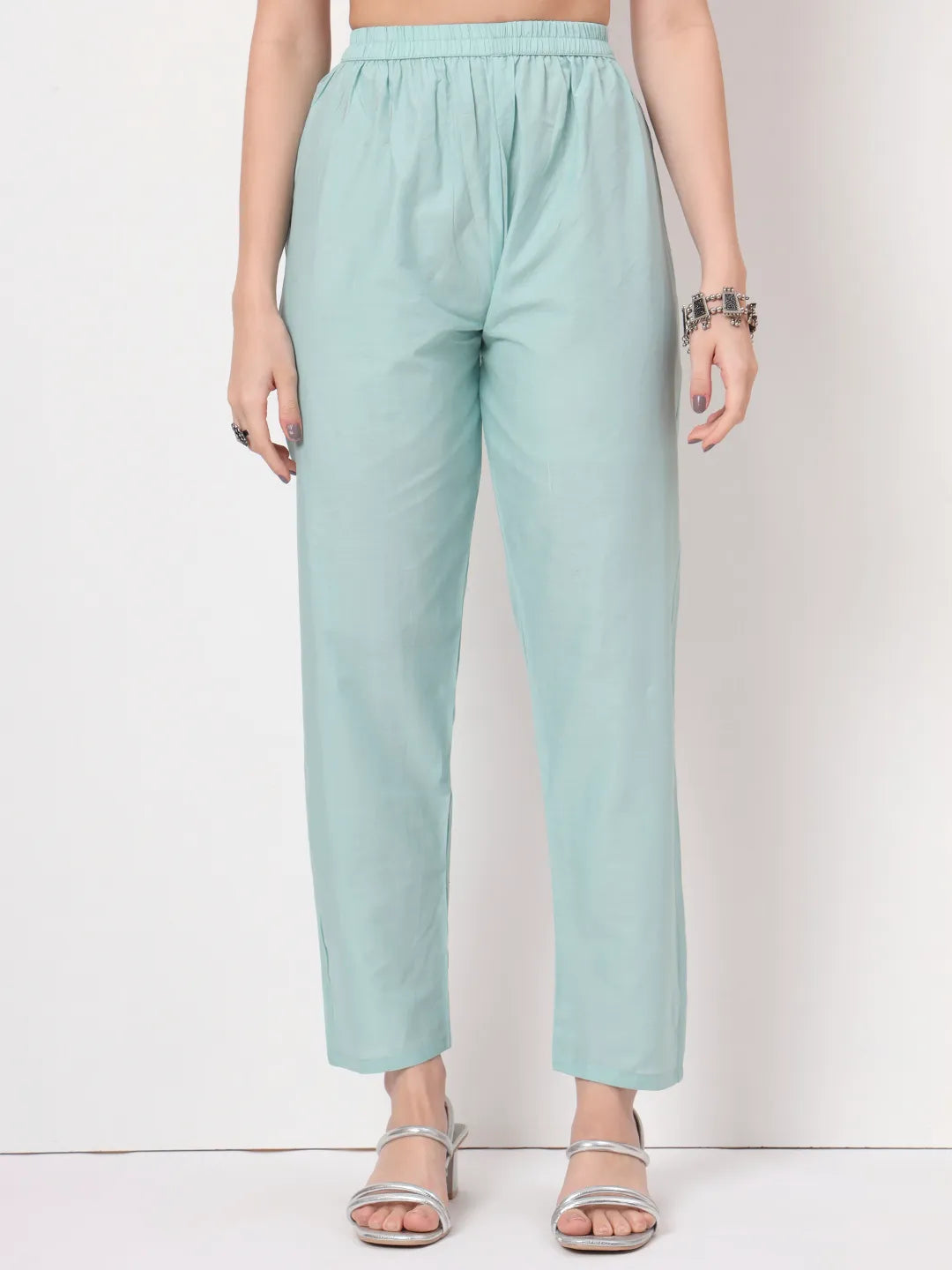 Sea Green Thread Work Lace Work A-Line Kurta Dupatta Pant Set