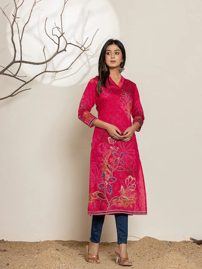 Silk Blend Pink Digital Print Kurta
