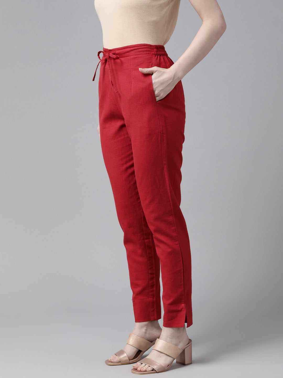 Solid Maroon Cotton Trousers
